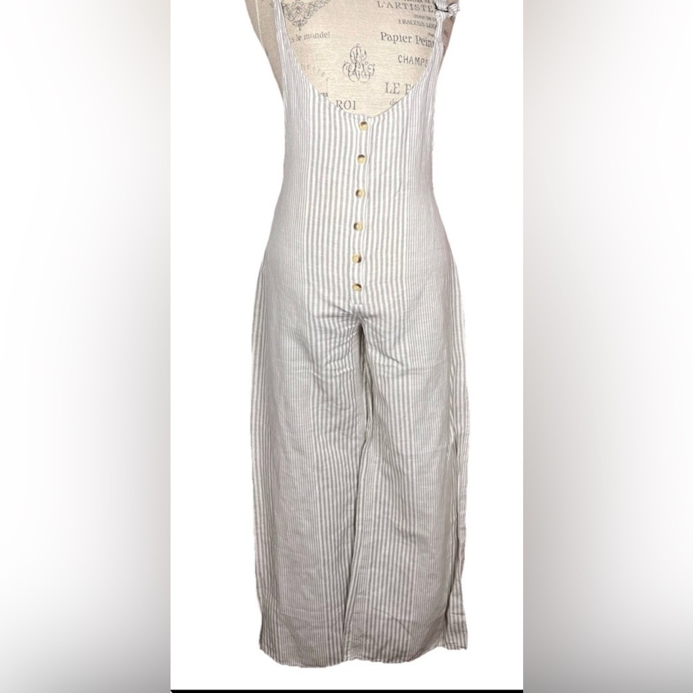 Revolve Amuse Society Fina Striped Linen Blend Overall Jumpsuit Women's Sz Small - Picture 3 of 7